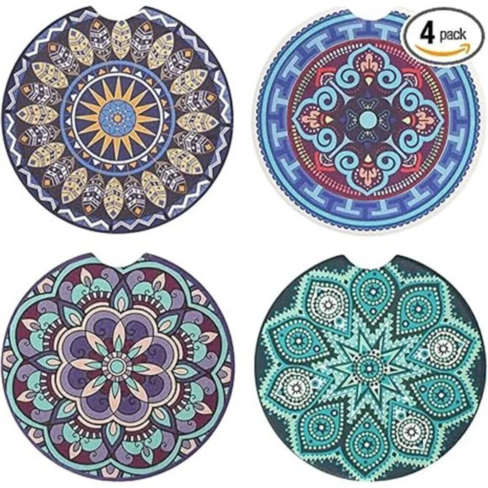 Car Cup Coasters Decorative Design 4-Pack Cup Holder Anti Slip Rubber Vehicle